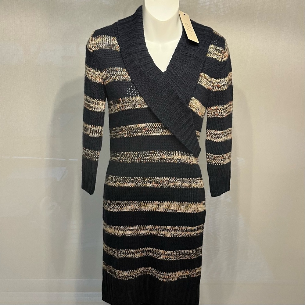 Pink Rose Dress Size S NWT Black and Cream Striped Sweater Dress